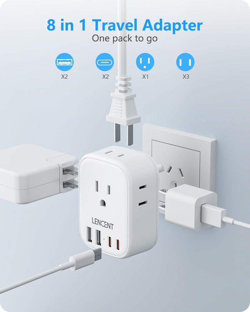 Lencent Australia New Zealand Power Plug Adapter, US To Australia Plug Adapter with 4 Outlets, 4 USB Charger(2 USB C Port), Type I Plug Converter for US to AU Argentina China Fiji, Travel Essentials - Image 3